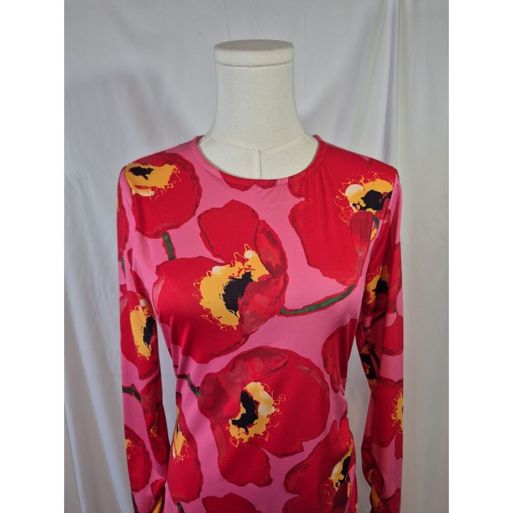 Carolina Herrera Red Floral Long Sleeve Mini Dress Small - Picture 3 of 10